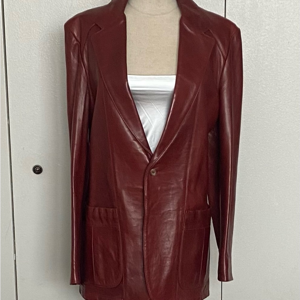 George Women's Deep Red Leather Blazer